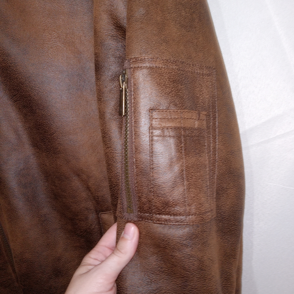 Rainforest Shearling Lined Nubuk Aviator Zip Bomber Jacket Mens Large - Picture 6 of 13